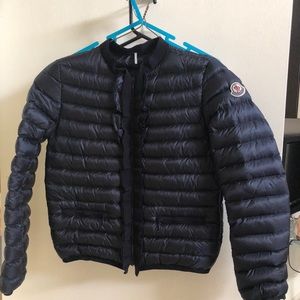 Moncler short down jacket navy blue